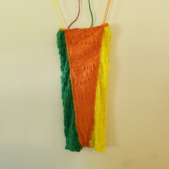 ZARA Linen Blend Knit Mini Dress Bright Colorblock Size Small - Picture 8 of 9